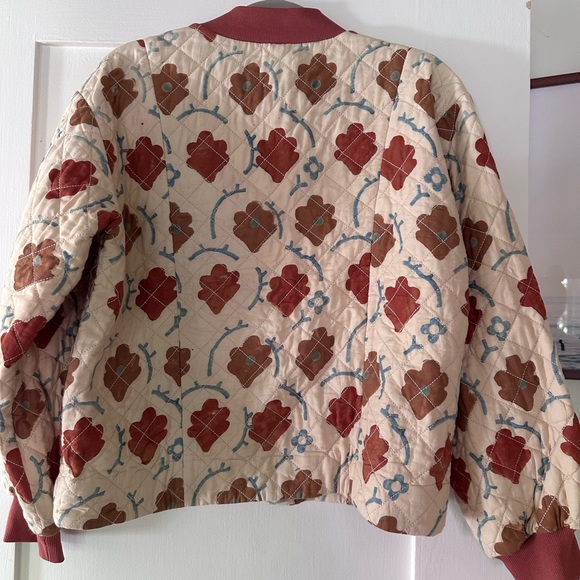 Christy Dawn Floral Quilted Bomber Jacket - Red, Brown, Cream - Picture 9 of 11